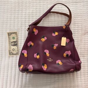 Coach Burgundy Shoulder Bag with Floral Design